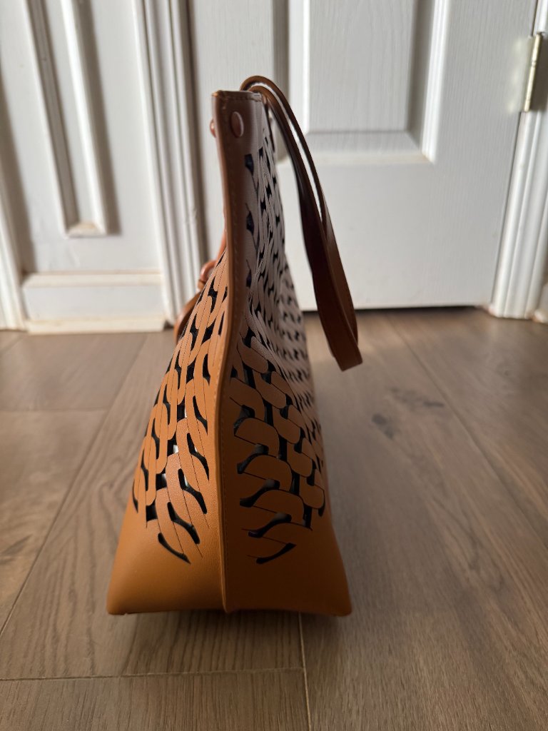 Rebecca Minkoff Megan Woven Cutout Leather Tote Bag Carmello Brown New — image 4 of 8